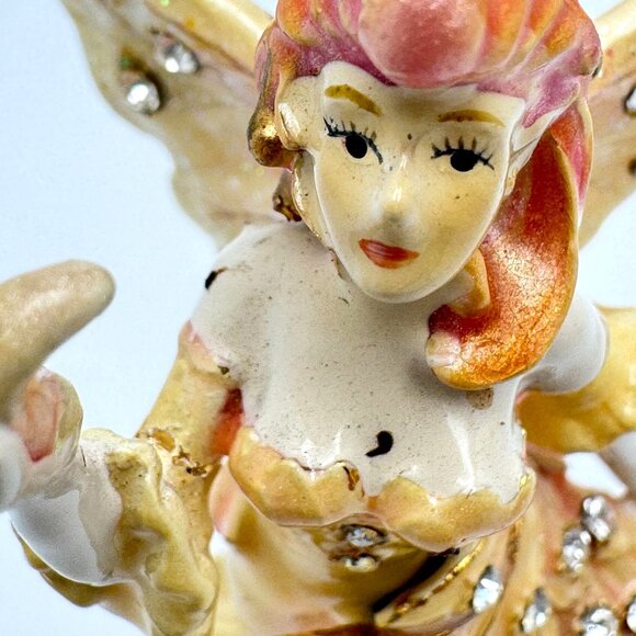 Flamigo Fairy Trinket Box Yellow Wings  Rhinestone Accents Enamel Metal - Picture 4 of 9